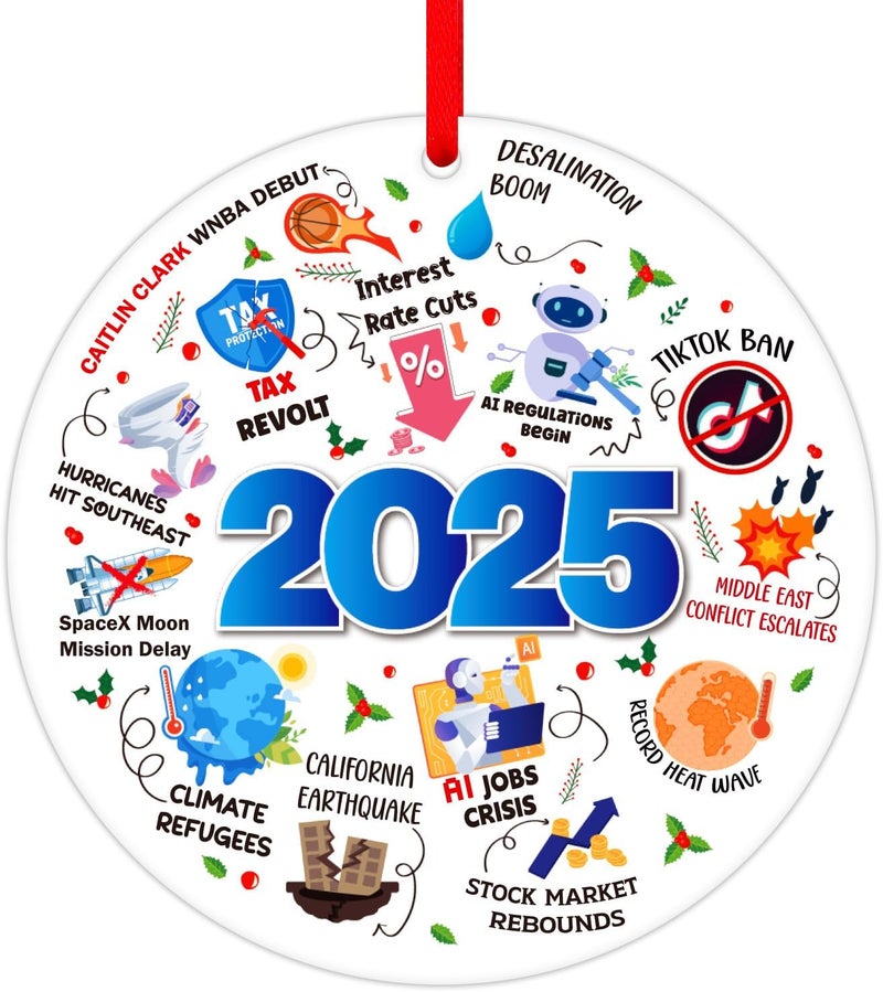PETCEE Christmas Ornament 2025 - Funny Year in Review Hot Topic Gift Hilarious Trending Christmas Tree Decor for Adults & Family Unique Keepsake Hanging Decor for 2025 - Image 1